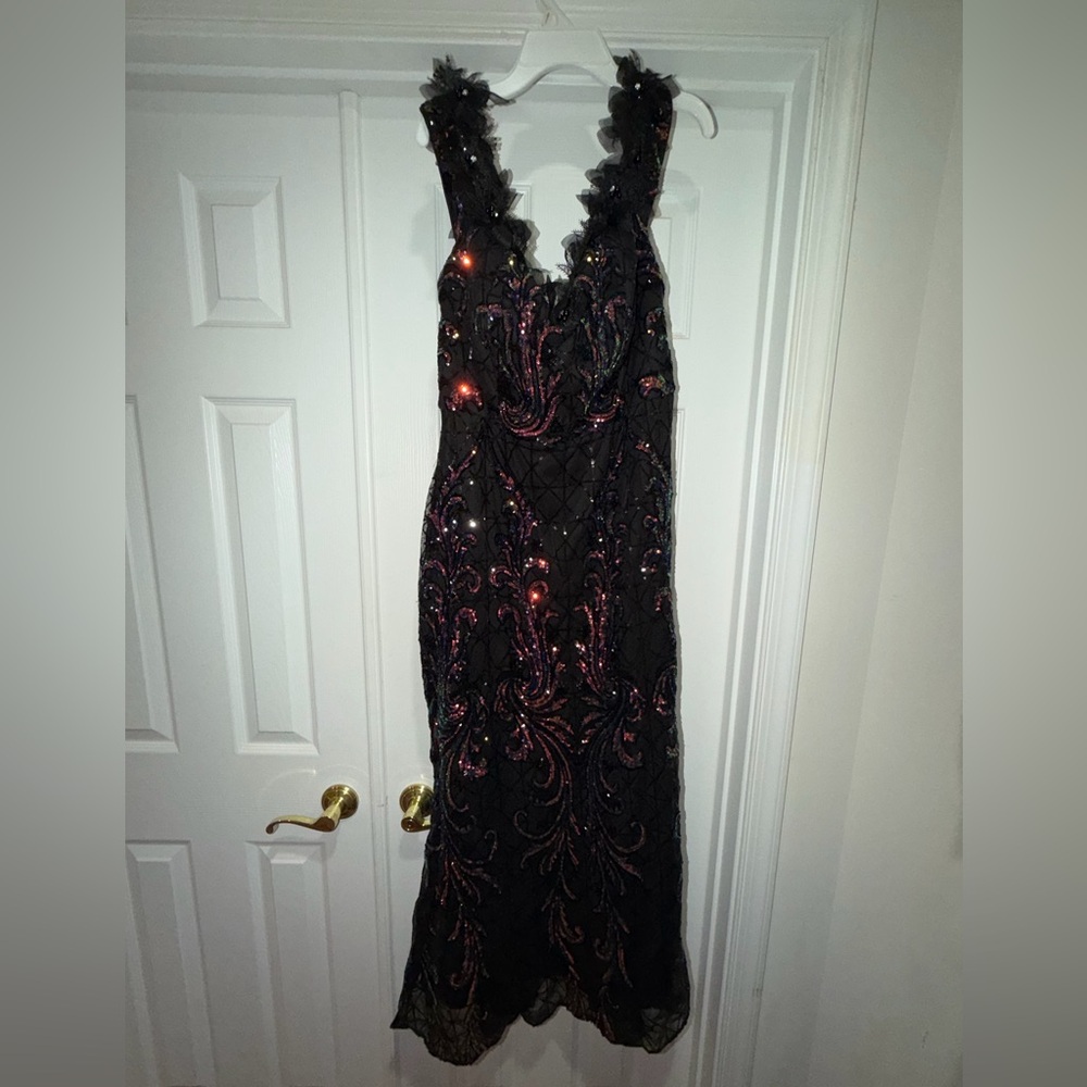 Elegant Black and Pink Sequin Wedding Dress